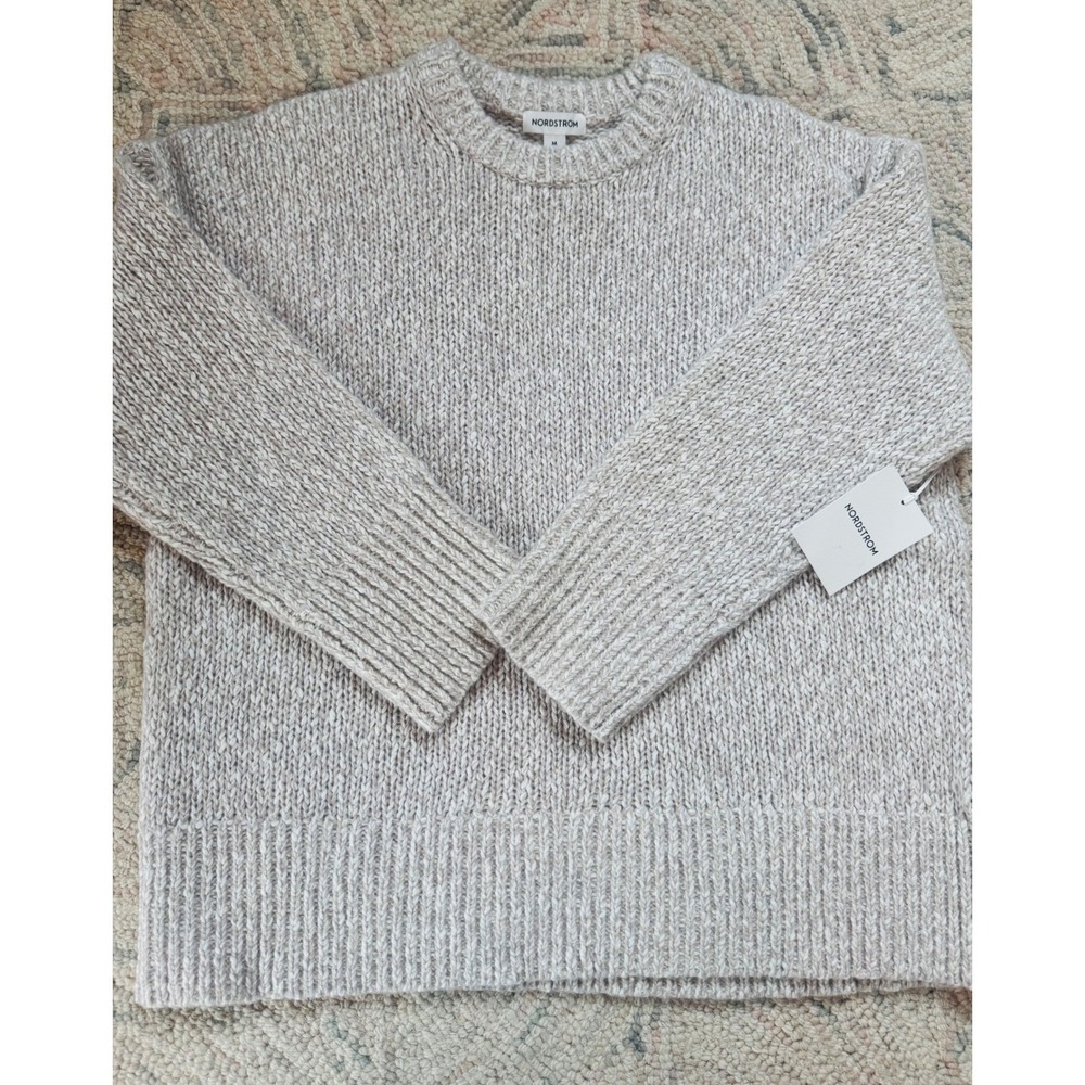 NORDSTROM‎ Marled Cotton & Wool Crewneck Sweater, Size Medium, Beige/Ivory, NWT